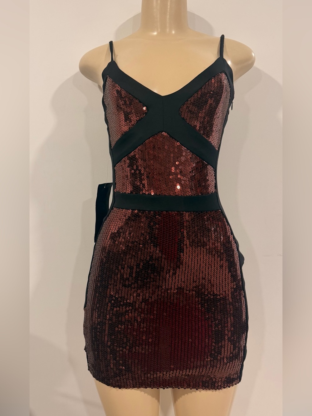 bebe Addiction sequin panel scuba Mini Dress Y2K